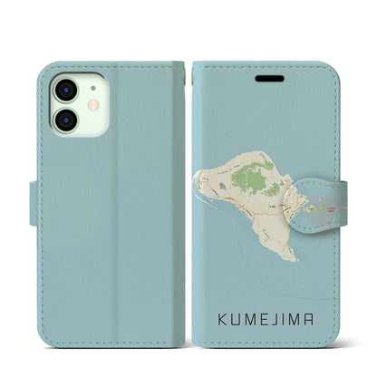 【久米島（沖縄県）】地図柄iPhoneケース（手帳タイプ）ナチュラル・iPhone 12 mini 用