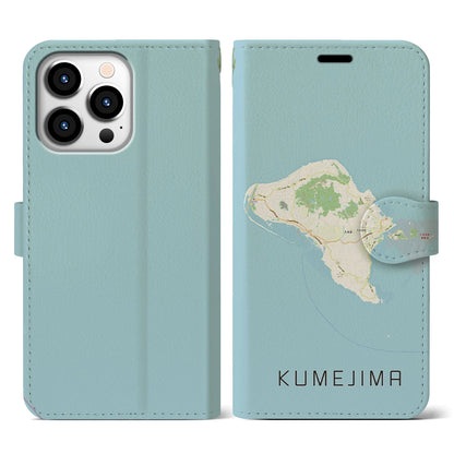 【久米島（沖縄県）】地図柄iPhoneケース（手帳タイプ）ナチュラル・iPhone 13 Pro 用