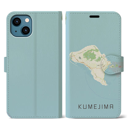 【久米島（沖縄県）】地図柄iPhoneケース（手帳タイプ）ナチュラル・iPhone 13 用