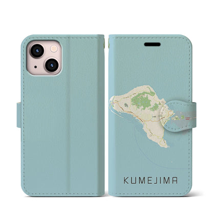 【久米島（沖縄県）】地図柄iPhoneケース（手帳タイプ）ナチュラル・iPhone 13 mini 用