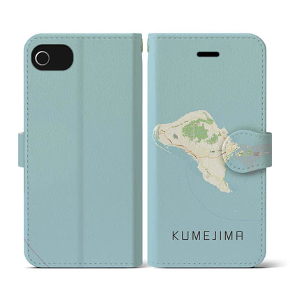 【久米島（沖縄県）】地図柄iPhoneケース（手帳タイプ）ナチュラル・iPhone SE（第3 / 第2世代） / 8 / 7 / 6s / 6 用