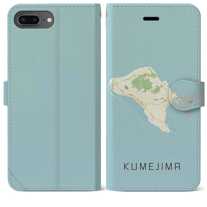 【久米島（沖縄県）】地図柄iPhoneケース（手帳タイプ）ナチュラル・iPhone 8Plus /7Plus / 6sPlus / 6Plus 用