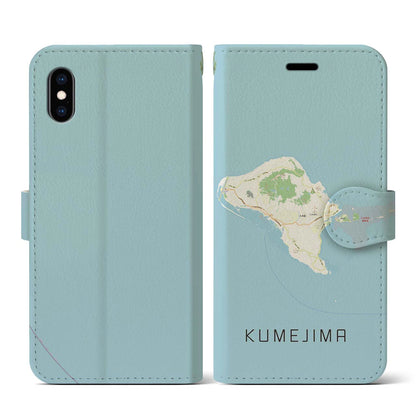 【久米島（沖縄県）】地図柄iPhoneケース（手帳タイプ）ナチュラル・iPhone XS / X 用