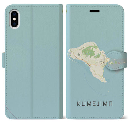【久米島（沖縄県）】地図柄iPhoneケース（手帳タイプ）ナチュラル・iPhone XS Max 用