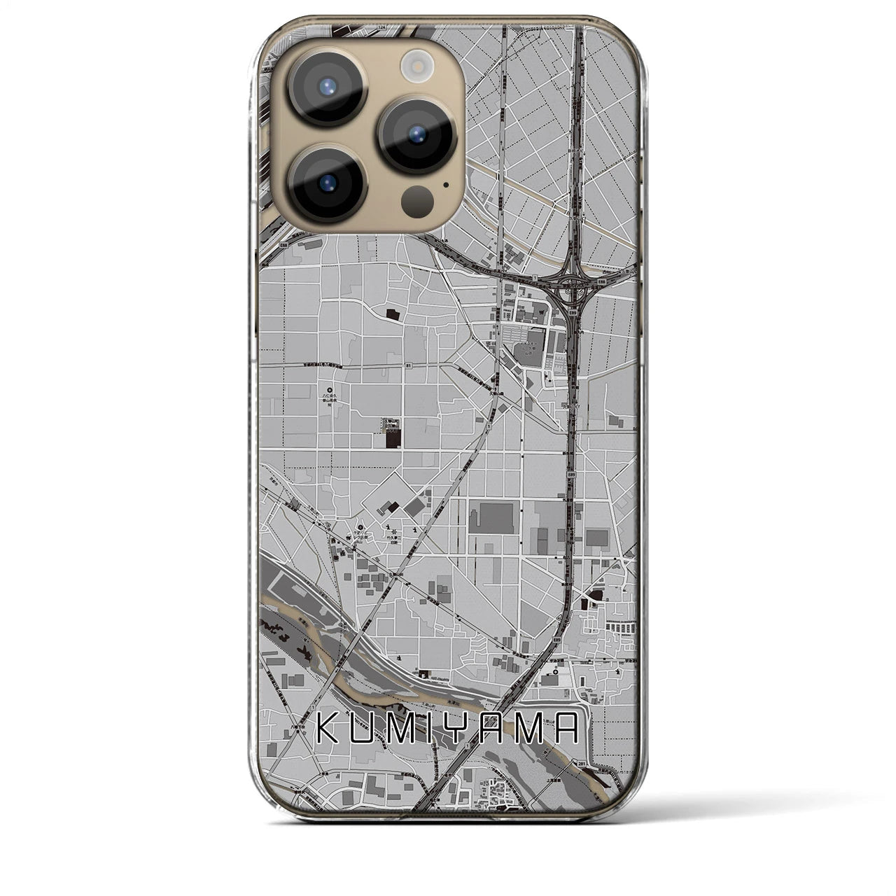 【久御山】地図柄iPhoneケース（クリアタイプ・モノトーン）iPhone 14 Pro Max 用
