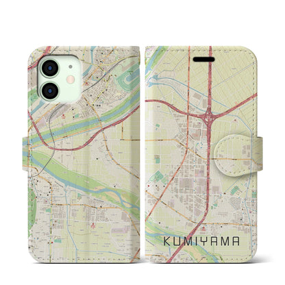 【久御山（京都府）】地図柄iPhoneケース（手帳タイプ）ナチュラル・iPhone 12 mini 用