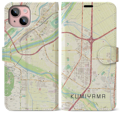 【久御山（京都府）】地図柄iPhoneケース（手帳タイプ）ナチュラル・iPhone 15 Plus 用