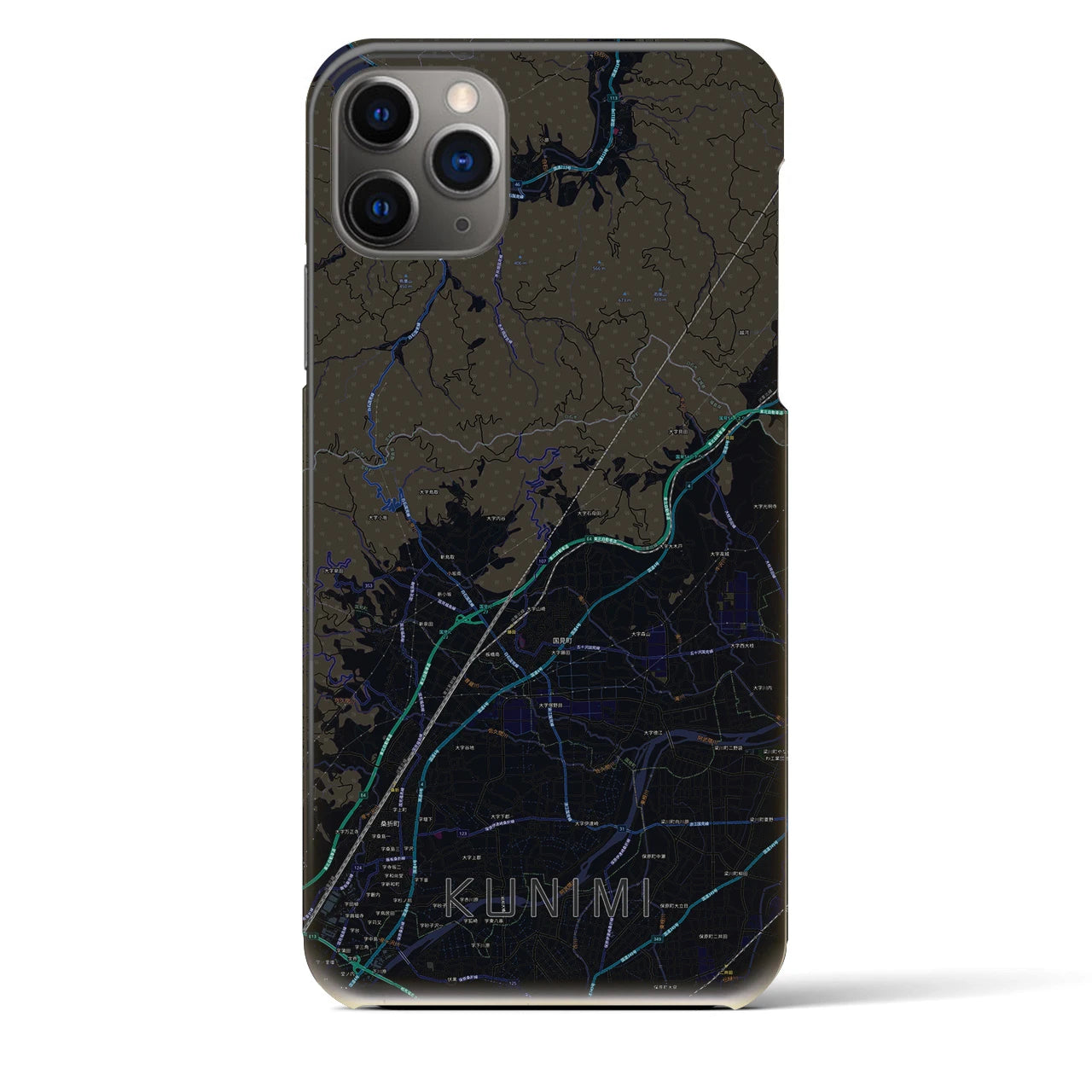 【国見（福島県）】地図柄iPhoneケース（バックカバータイプ・ブラック）iPhone 11 Pro Max 用