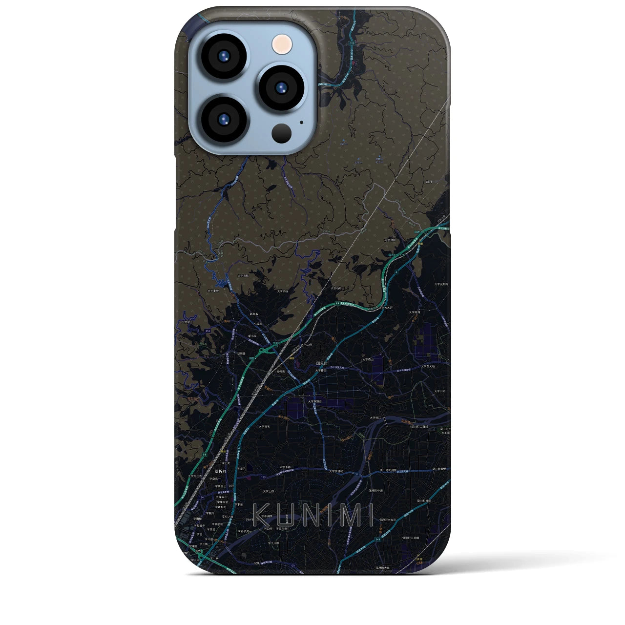 【国見（福島県）】地図柄iPhoneケース（バックカバータイプ・ブラック）iPhone 13 Pro Max 用