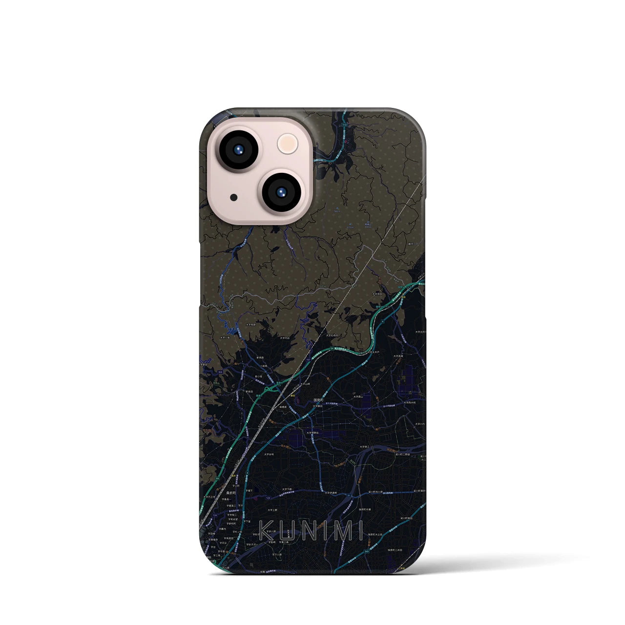 【国見（福島県）】地図柄iPhoneケース（バックカバータイプ・ブラック）iPhone 13 mini 用