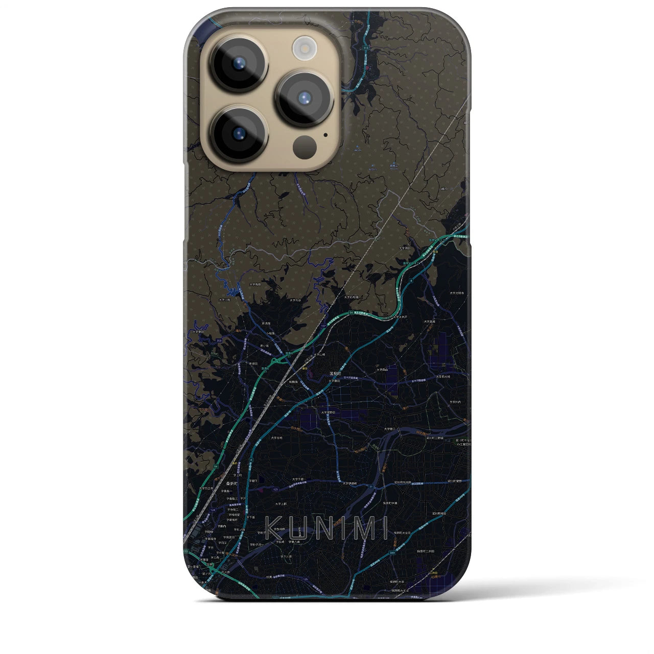 【国見（福島県）】地図柄iPhoneケース（バックカバータイプ・ブラック）iPhone 14 Pro Max 用