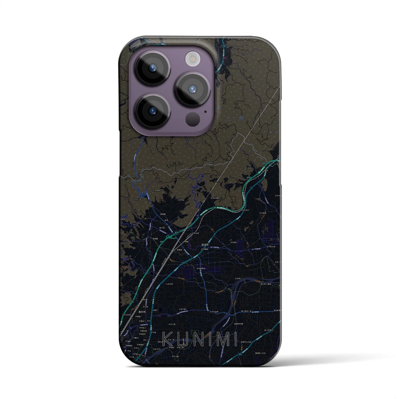 【国見（福島県）】地図柄iPhoneケース（バックカバータイプ・ブラック）iPhone 14 Pro 用