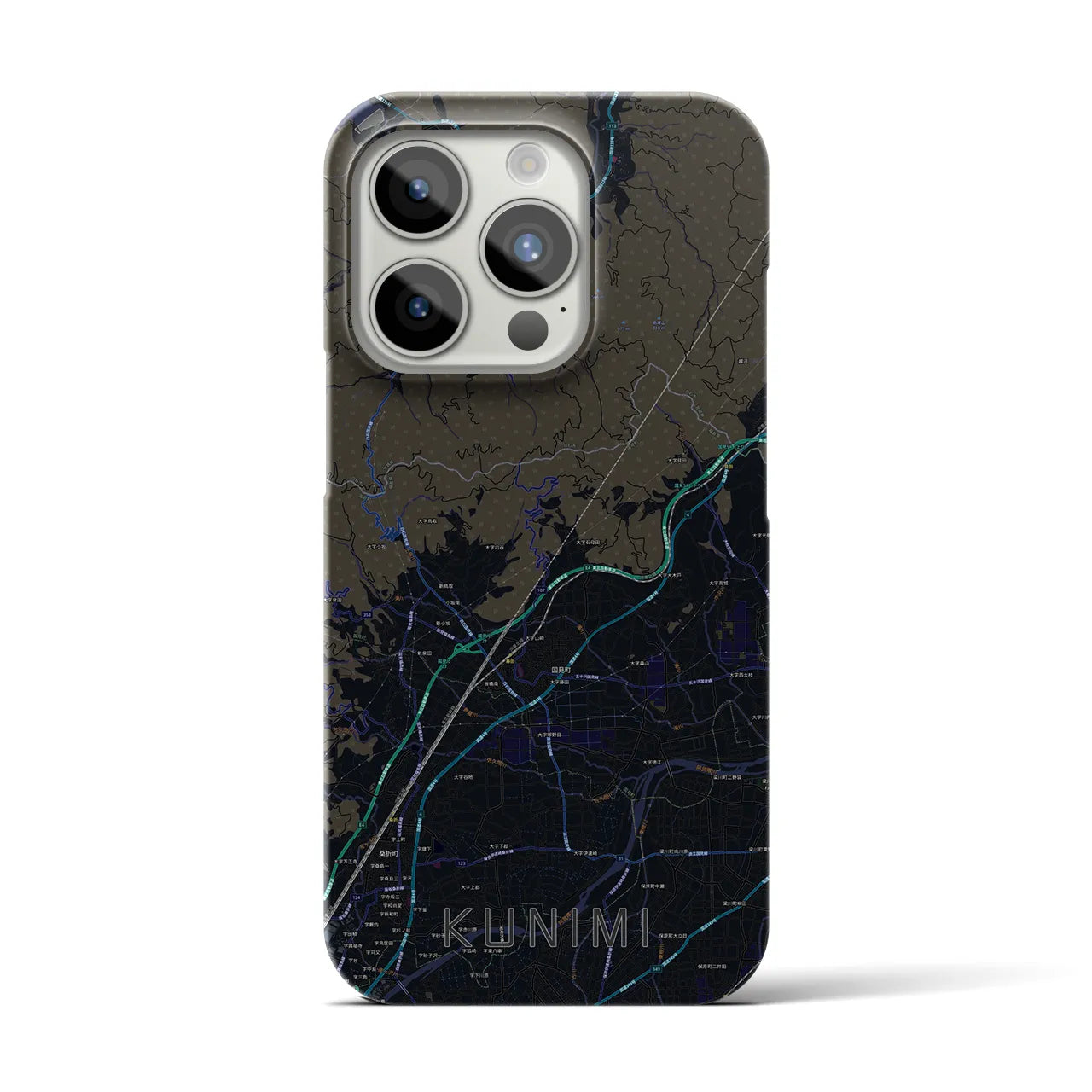 【国見（福島県）】地図柄iPhoneケース（バックカバータイプ・ブラック）iPhone 15 Pro 用