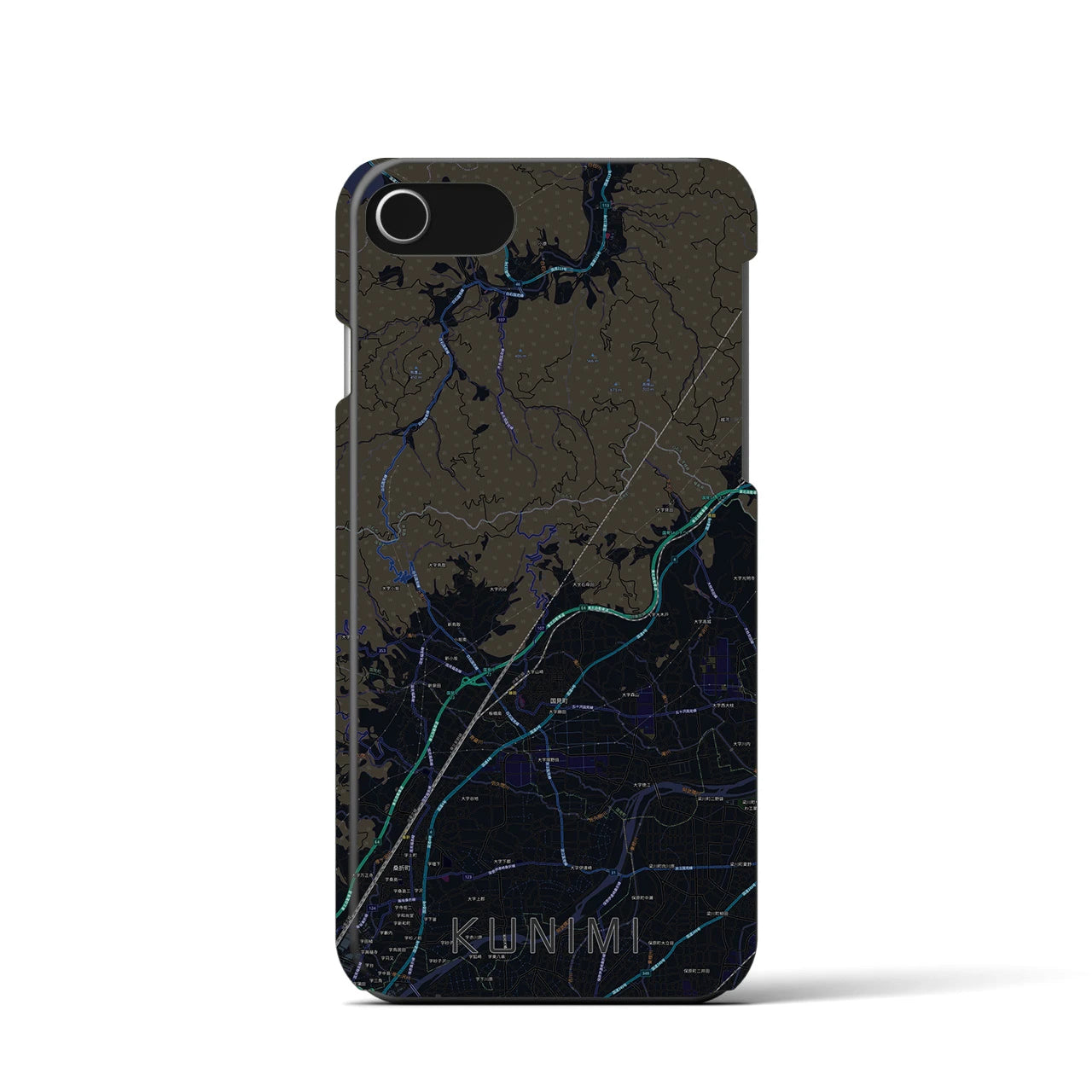 【国見（福島県）】地図柄iPhoneケース（バックカバータイプ・ブラック）iPhone SE（第3 / 第2世代） / 8 / 7 / 6s / 6 用