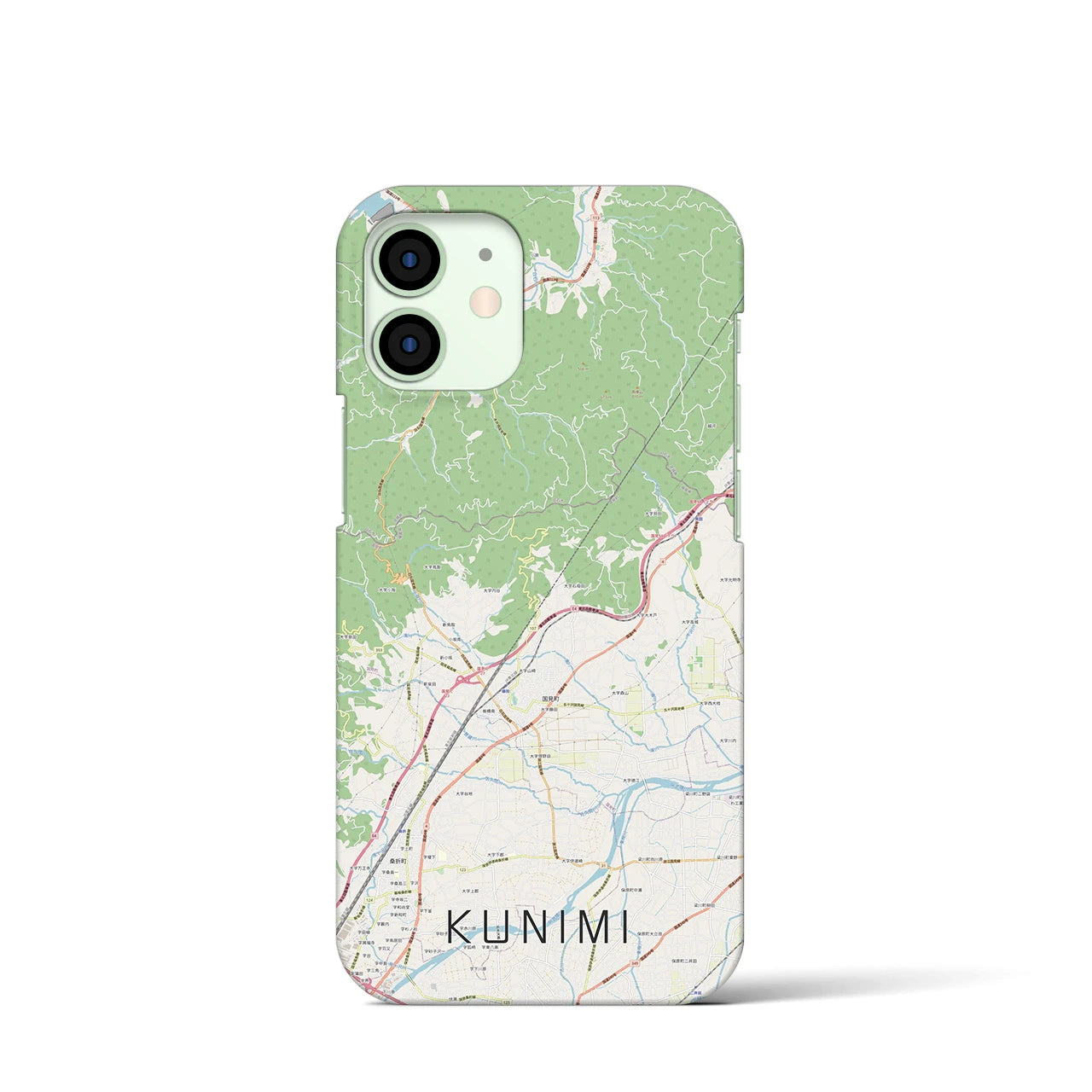 【国見（福島県）】地図柄iPhoneケース（バックカバータイプ・ナチュラル）iPhone 12 mini 用