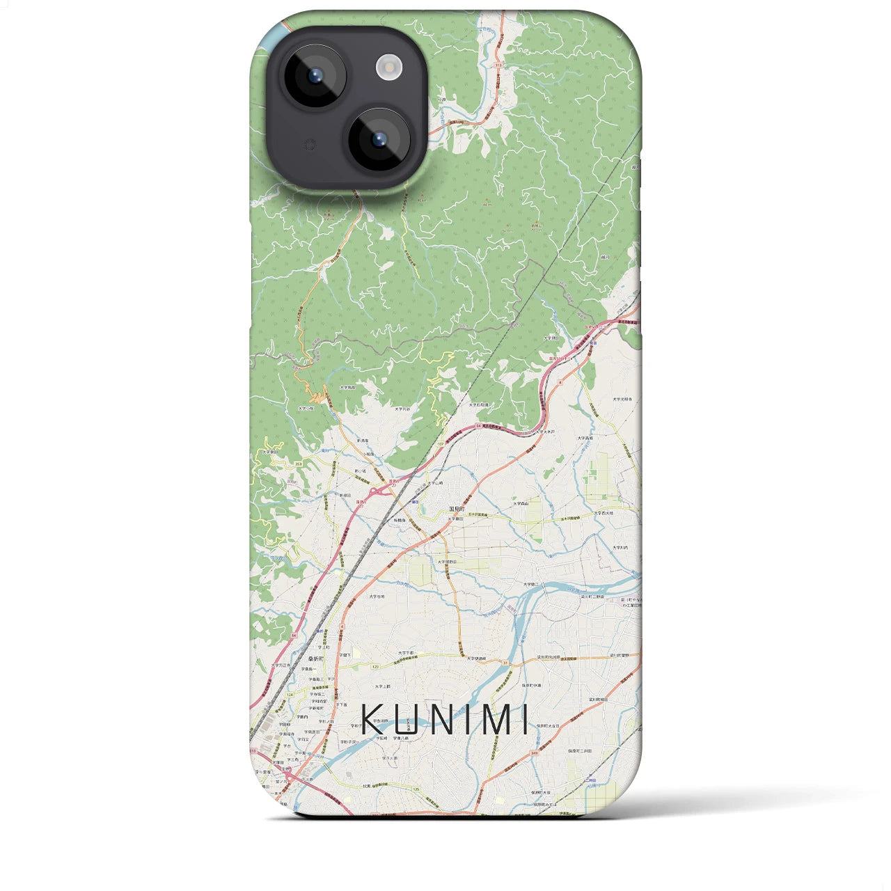 【国見（福島県）】地図柄iPhoneケース（バックカバータイプ・ナチュラル）iPhone 14 Plus 用