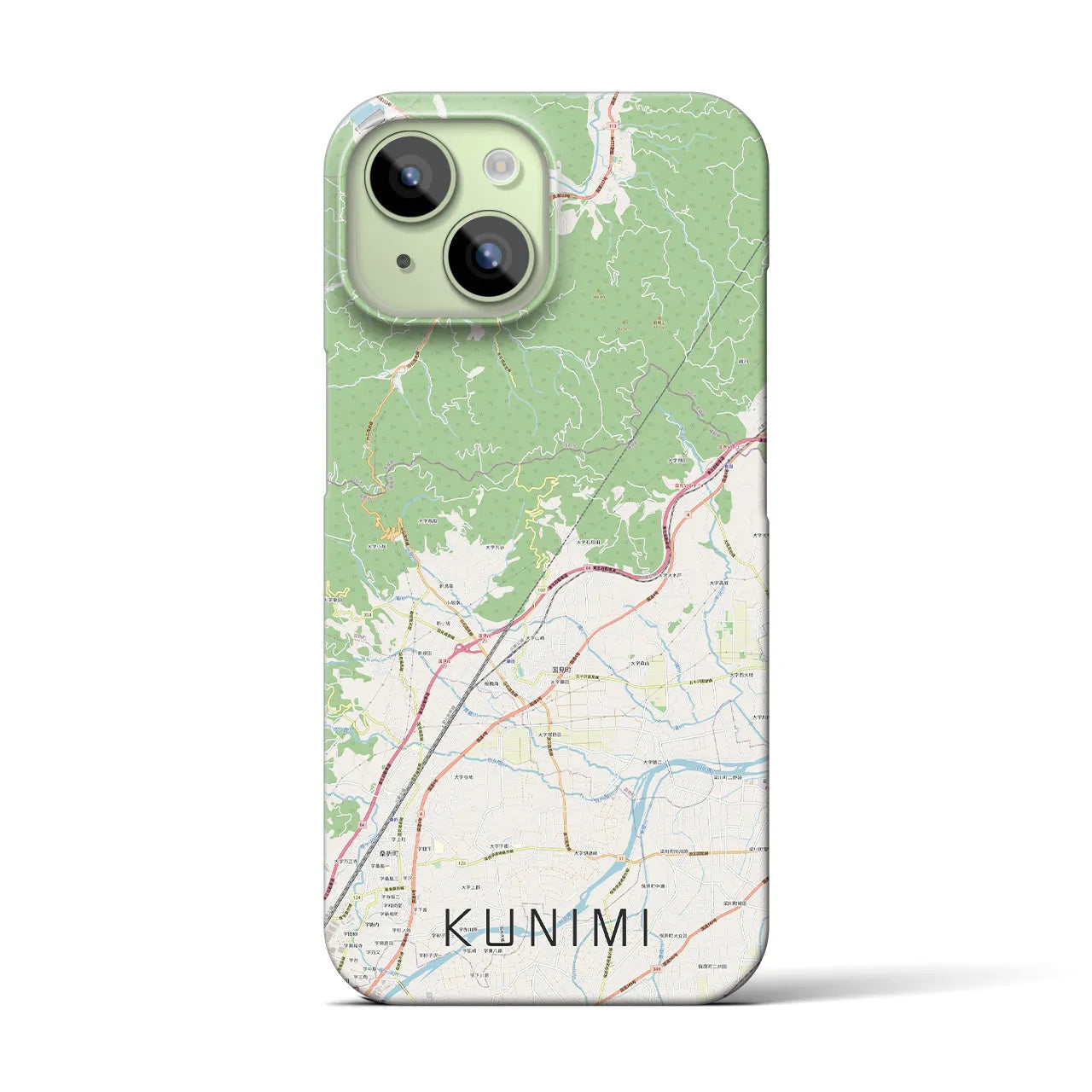 【国見（福島県）】地図柄iPhoneケース（バックカバータイプ・ナチュラル）iPhone 15 用