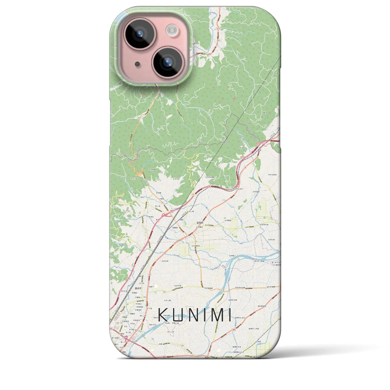 【国見（福島県）】地図柄iPhoneケース（バックカバータイプ・ナチュラル）iPhone 15 Plus 用