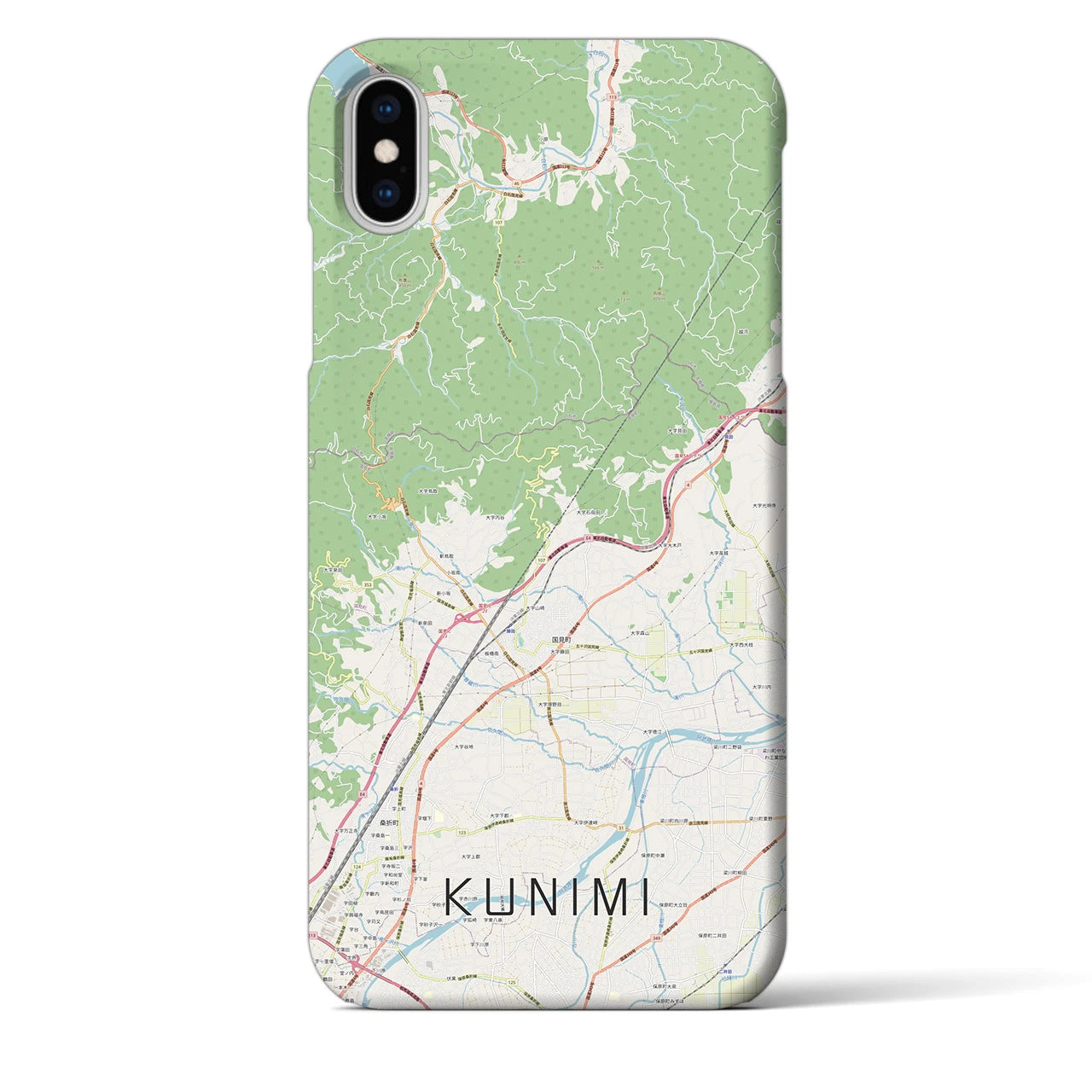 【国見（福島県）】地図柄iPhoneケース（バックカバータイプ・ナチュラル）iPhone XS Max 用