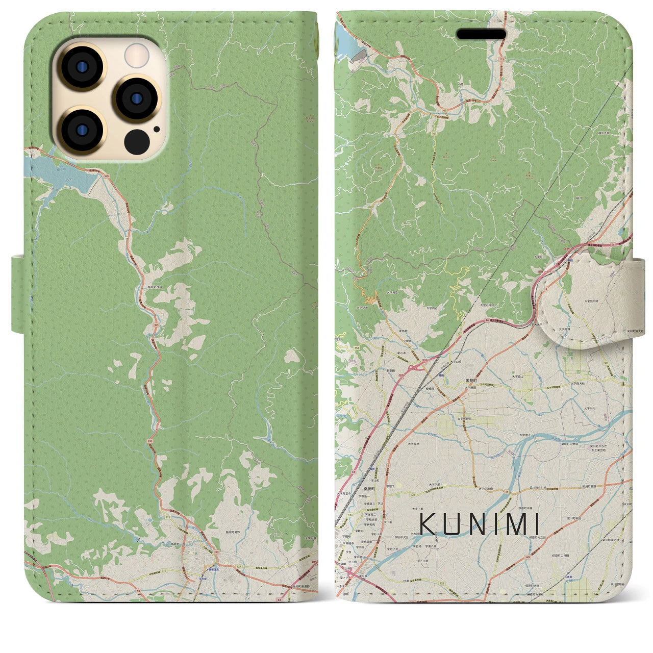 【国見（福島県）】地図柄iPhoneケース（手帳両面タイプ・ナチュラル）iPhone 12 Pro Max 用