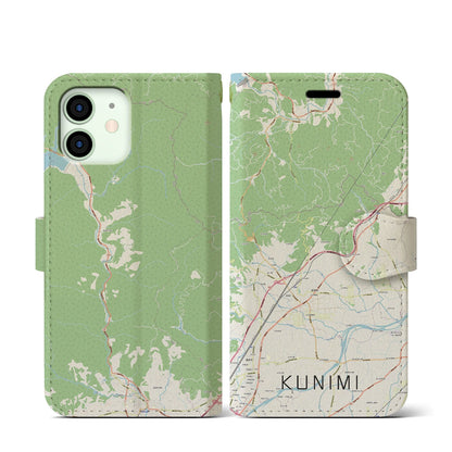 【国見（福島県）】地図柄iPhoneケース（手帳タイプ）ナチュラル・iPhone 12 mini 用