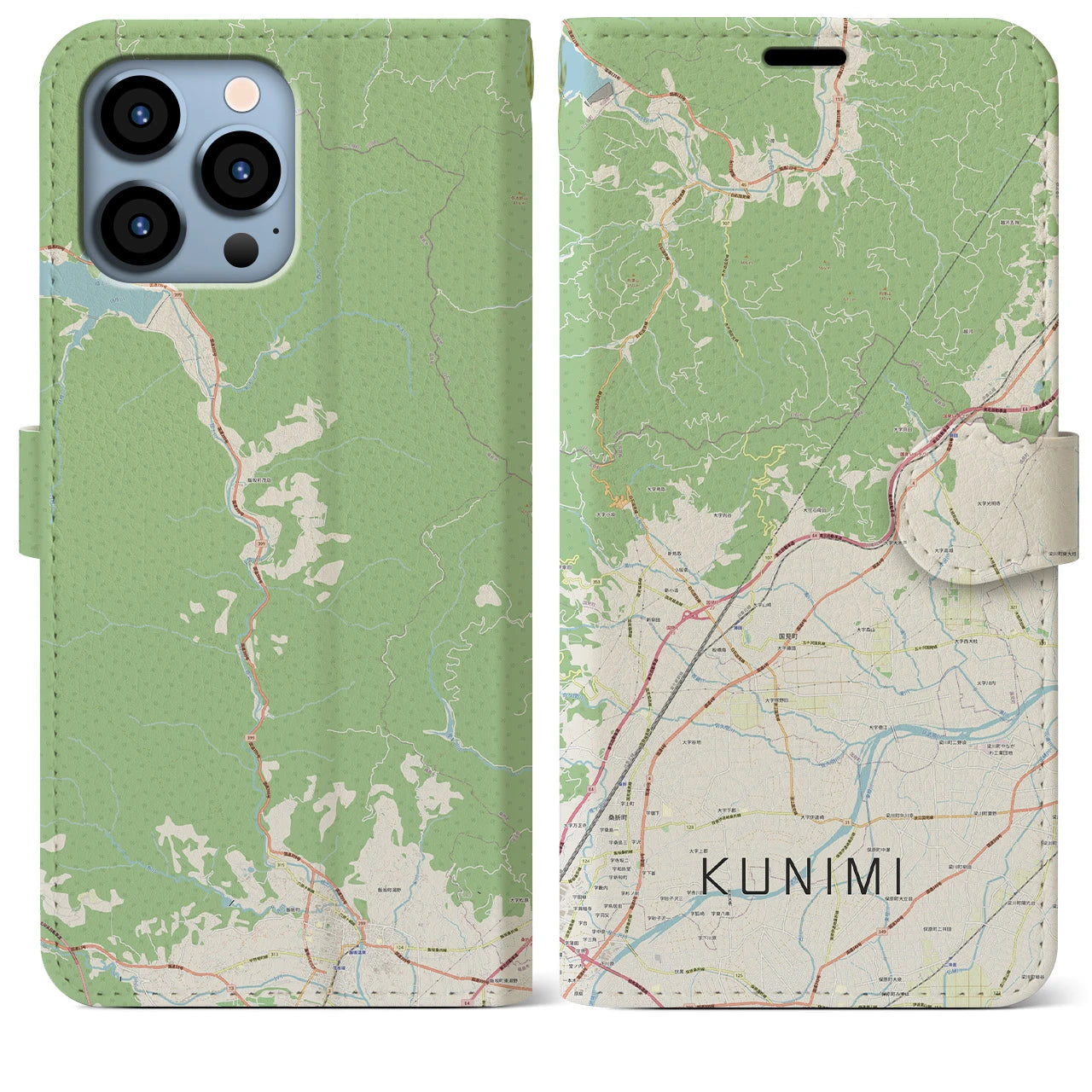 【国見（福島県）】地図柄iPhoneケース（手帳両面タイプ・ナチュラル）iPhone 13 Pro Max 用