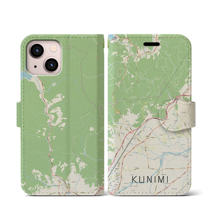 【国見（福島県）】地図柄iPhoneケース（手帳タイプ）ナチュラル・iPhone 13 mini 用