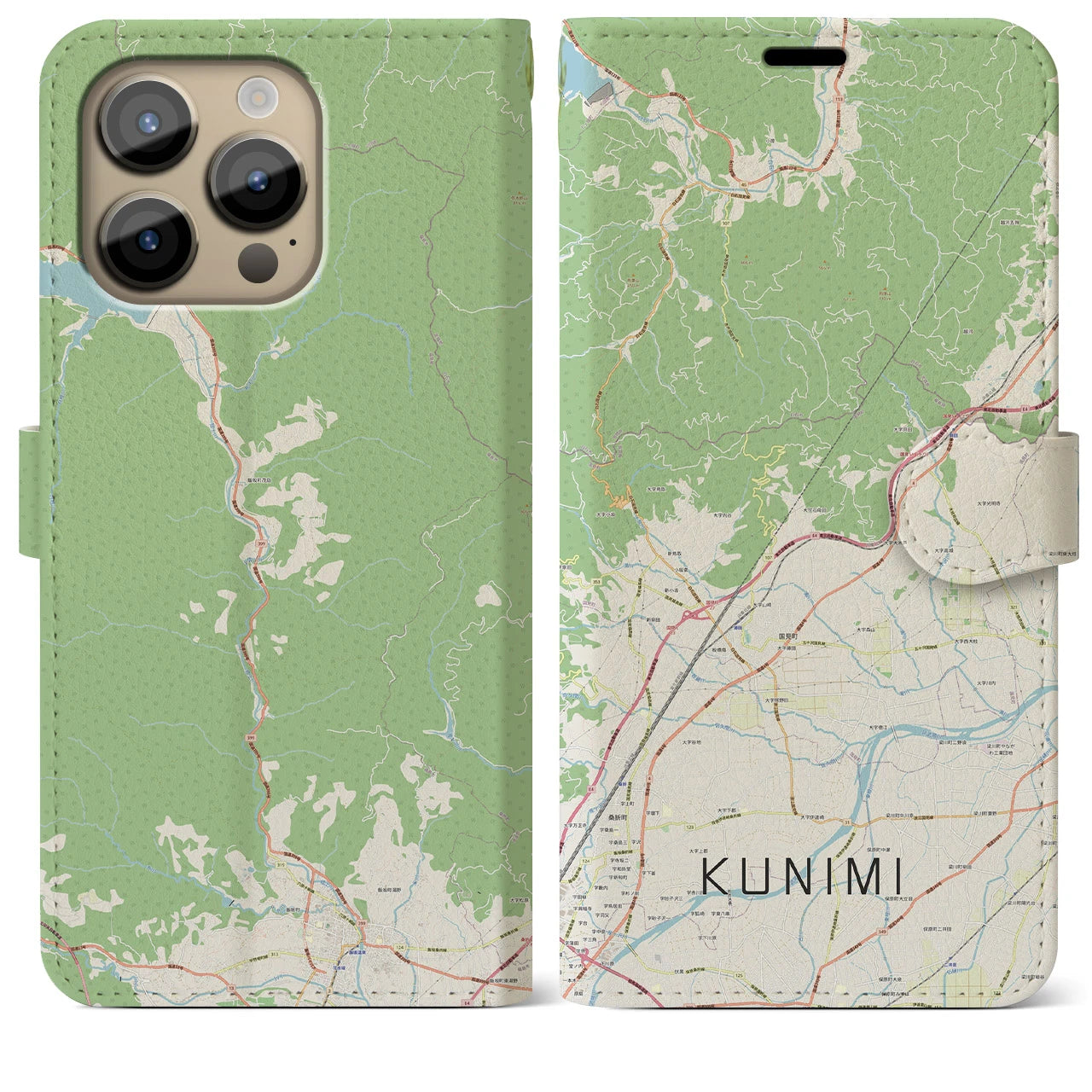 【国見（福島県）】地図柄iPhoneケース（手帳両面タイプ・ナチュラル）iPhone 14 Pro Max 用