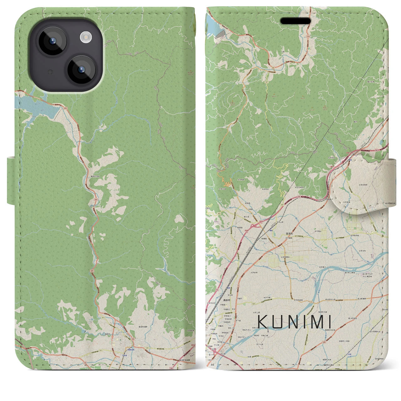 【国見（福島県）】地図柄iPhoneケース（手帳両面タイプ・ナチュラル）iPhone 14 Plus 用