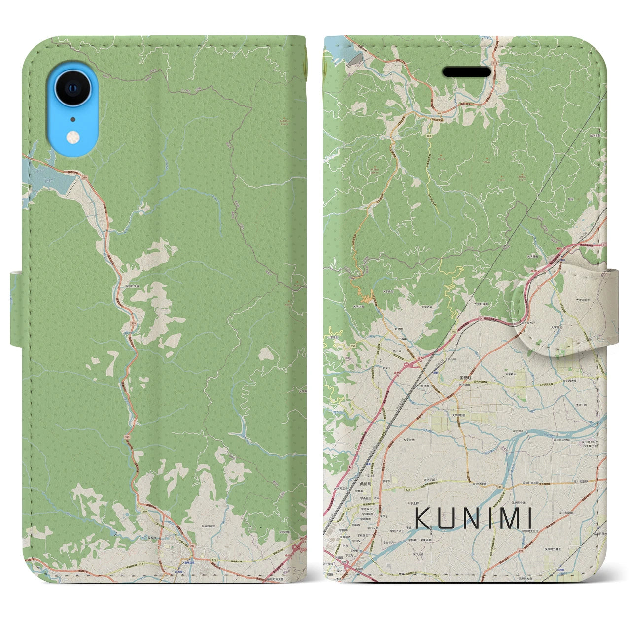 【国見（福島県）】地図柄iPhoneケース（手帳両面タイプ・ナチュラル）iPhone XR 用