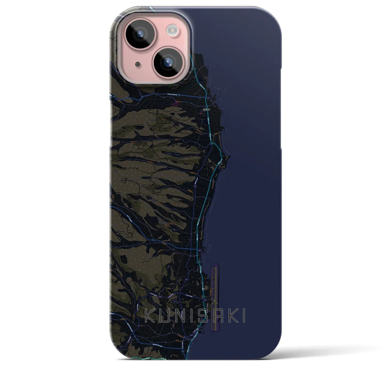 【国東】地図柄iPhoneケース（バックカバータイプ・ブラック）iPhone 15 Plus 用