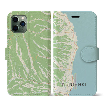 【国東（大分県）】地図柄iPhoneケース（手帳タイプ）ナチュラル・iPhone 11 Pro 用