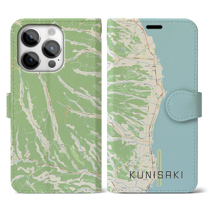 【国東（大分県）】地図柄iPhoneケース（手帳タイプ）ナチュラル・iPhone 14 Pro 用