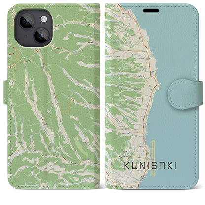 【国東（大分県）】地図柄iPhoneケース（手帳タイプ）ナチュラル・iPhone 14 Plus 用