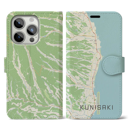 【国東（大分県）】地図柄iPhoneケース（手帳タイプ）ナチュラル・iPhone 15 Pro 用