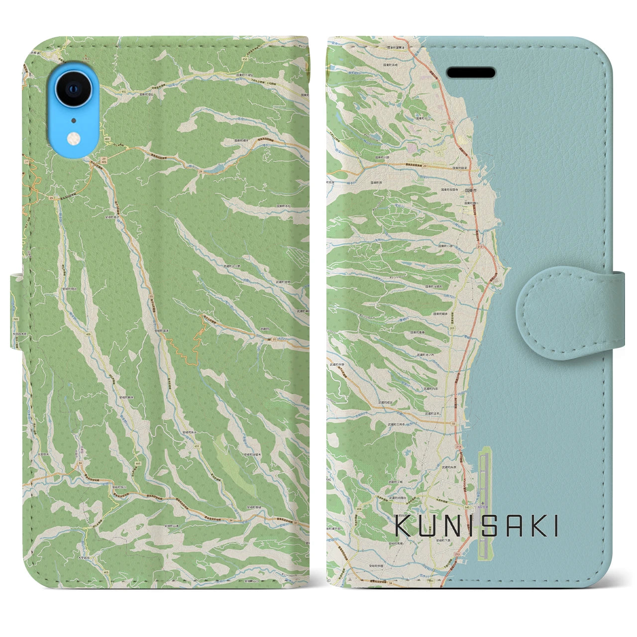 【国東】地図柄iPhoneケース（手帳両面タイプ・ナチュラル）iPhone XR 用