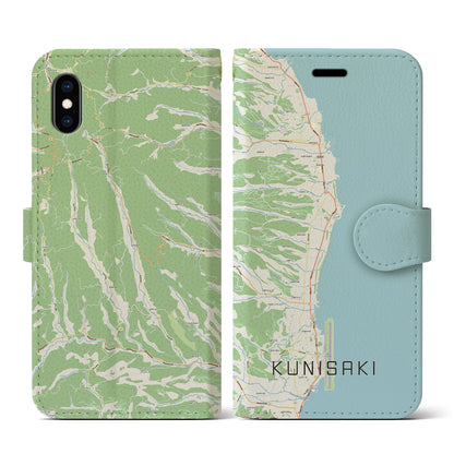 【国東（大分県）】地図柄iPhoneケース（手帳タイプ）ナチュラル・iPhone XS / X 用
