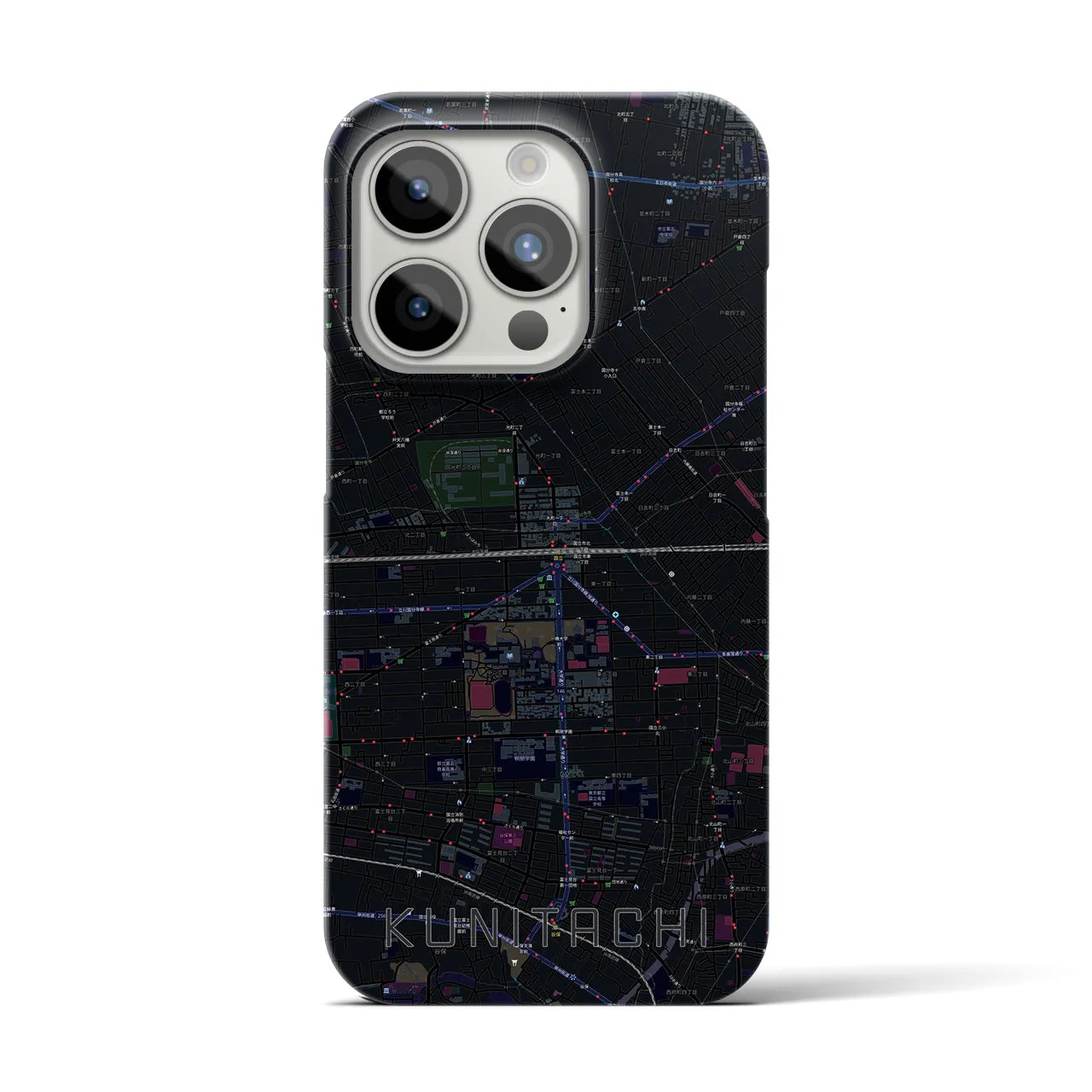 【国立2】地図柄iPhoneケース（バックカバータイプ・ブラック）iPhone 15 Pro 用