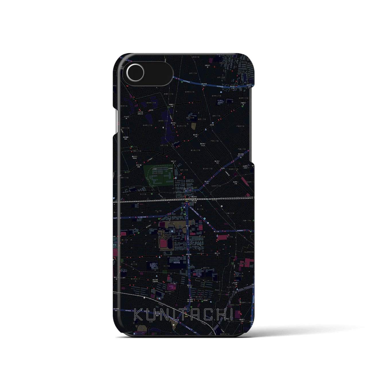 【国立2】地図柄iPhoneケース（バックカバータイプ・ブラック）iPhone SE（第3 / 第2世代） / 8 / 7 / 6s / 6 用