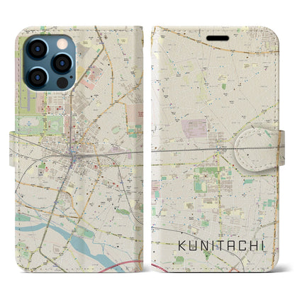 【国立2（東京都）】地図柄iPhoneケース（手帳タイプ）ナチュラル・iPhone 12 / 12 Pro 用