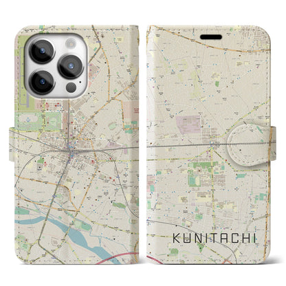 【国立2（東京都）】地図柄iPhoneケース（手帳タイプ）ナチュラル・iPhone 14 Pro 用