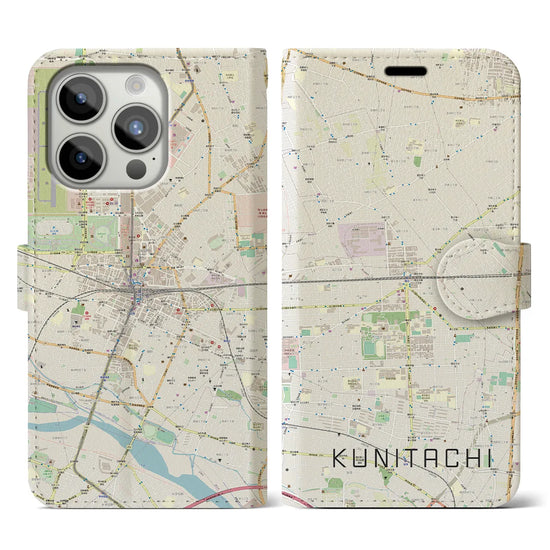 【国立2】地図柄iPhoneケース（手帳両面タイプ・ナチュラル）iPhone 15 Pro 用