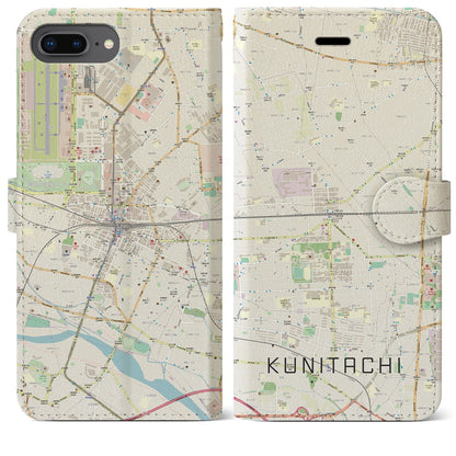 【国立2（東京都）】地図柄iPhoneケース（手帳タイプ）ナチュラル・iPhone 8Plus /7Plus / 6sPlus / 6Plus 用