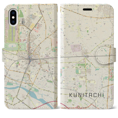 【国立2（東京都）】地図柄iPhoneケース（手帳タイプ）ナチュラル・iPhone XS Max 用