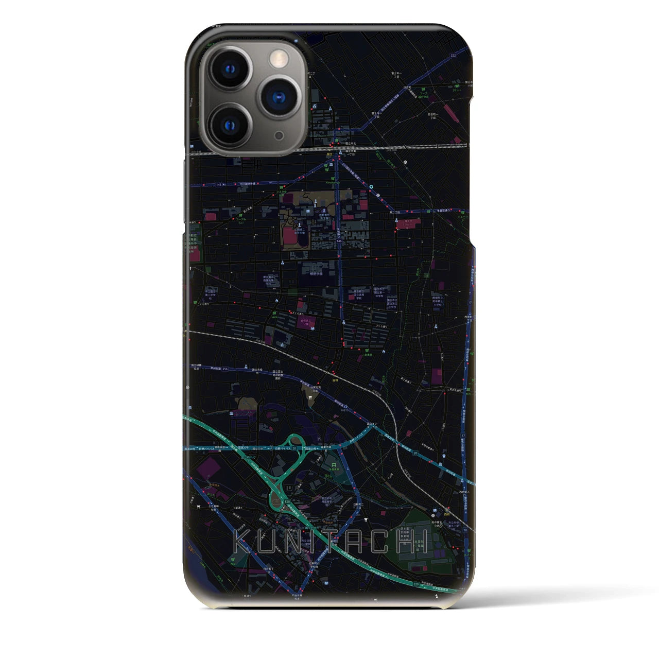 【国立】地図柄iPhoneケース（バックカバータイプ・ブラック）iPhone 11 Pro Max 用