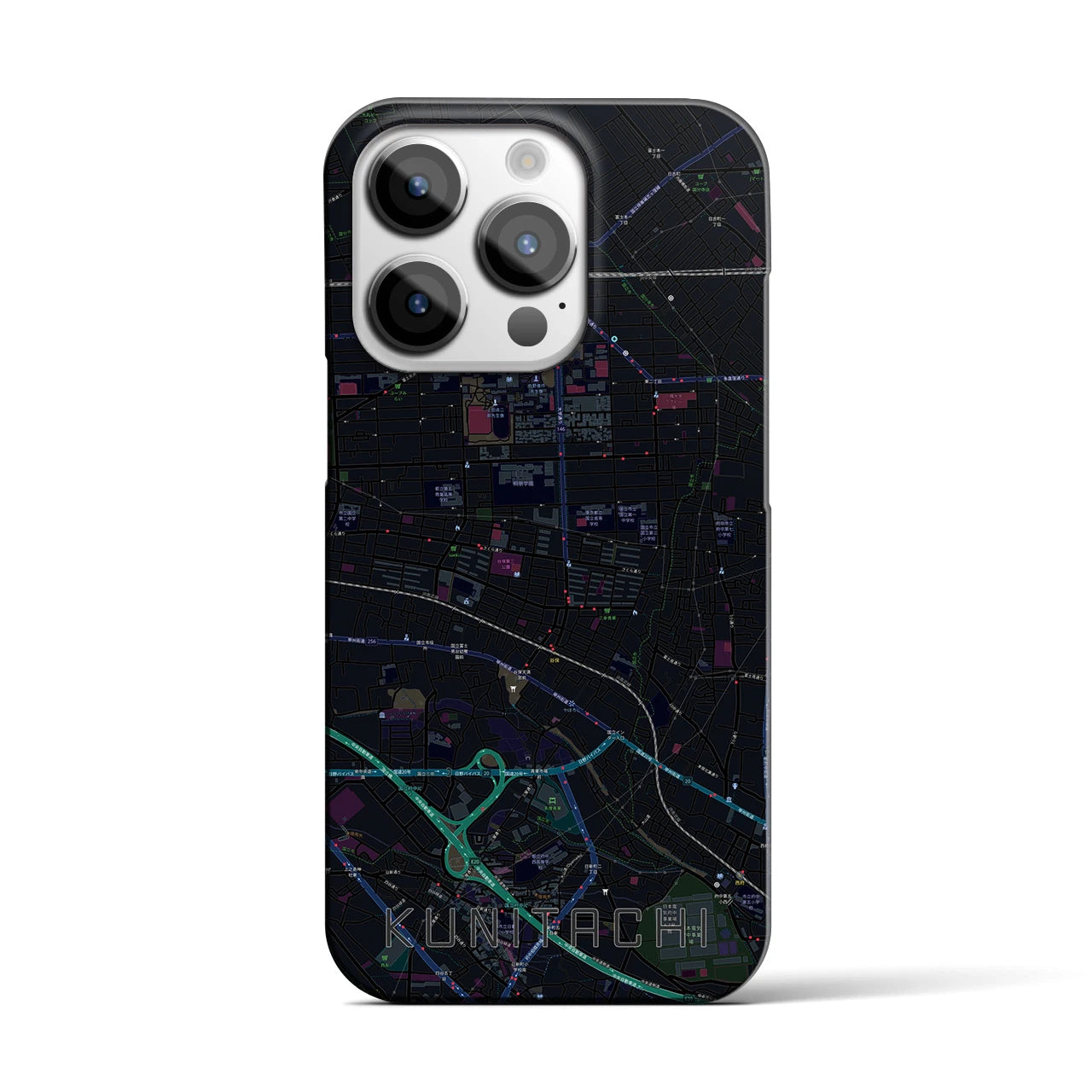 【国立】地図柄iPhoneケース（バックカバータイプ・ブラック）iPhone 14 Pro 用
