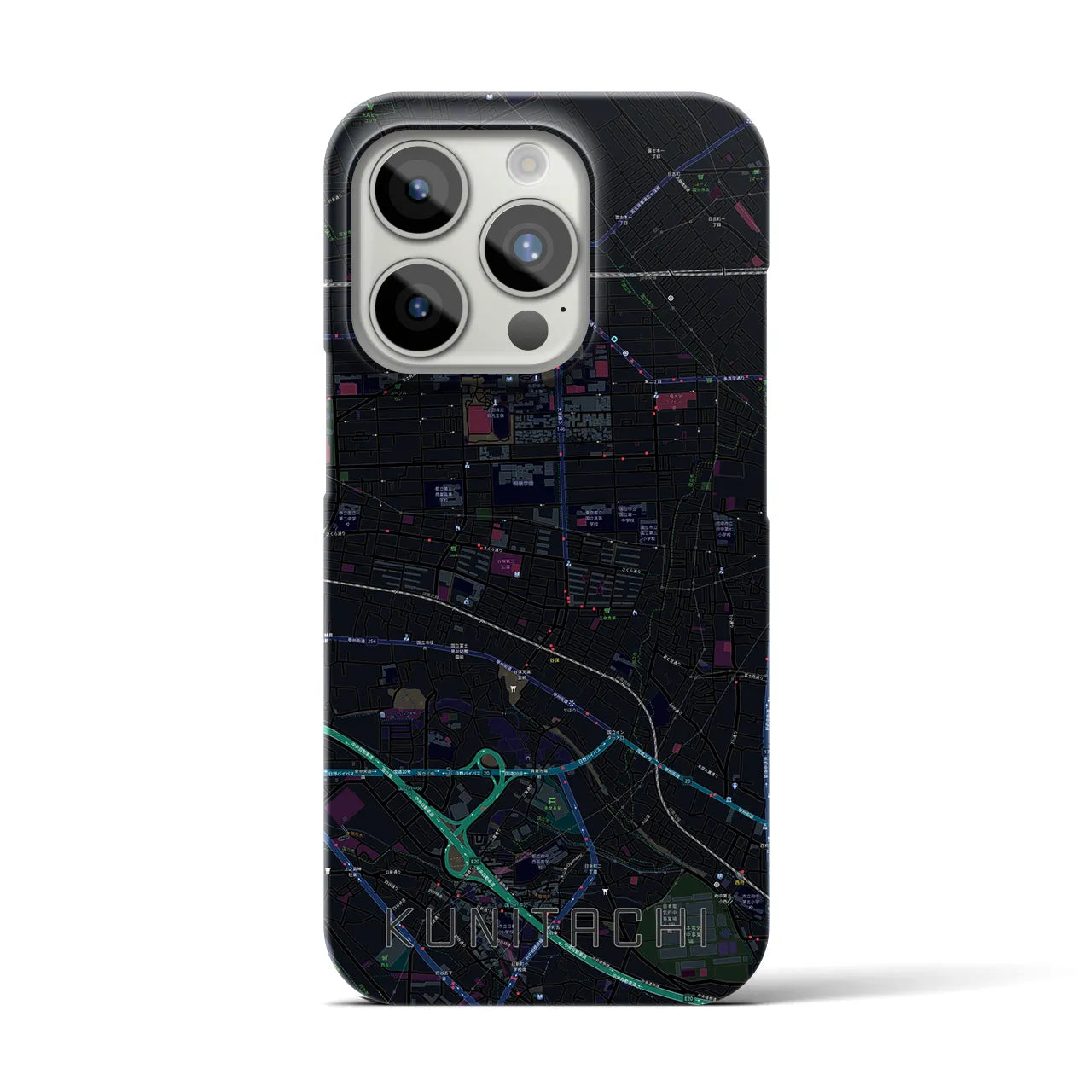 【国立】地図柄iPhoneケース（バックカバータイプ・ブラック）iPhone 15 Pro 用