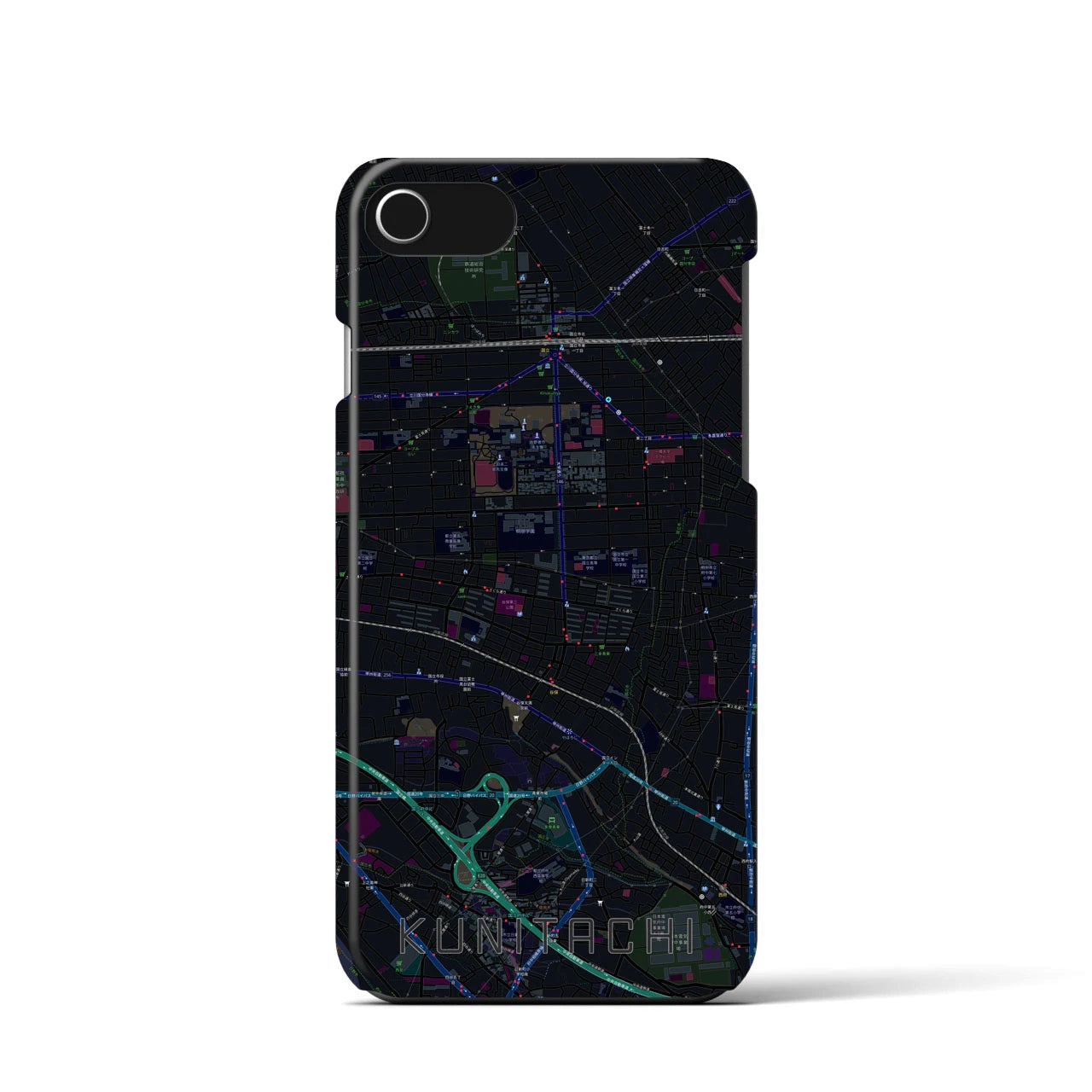 【国立】地図柄iPhoneケース（バックカバータイプ・ブラック）iPhone SE（第3 / 第2世代） / 8 / 7 / 6s / 6 用