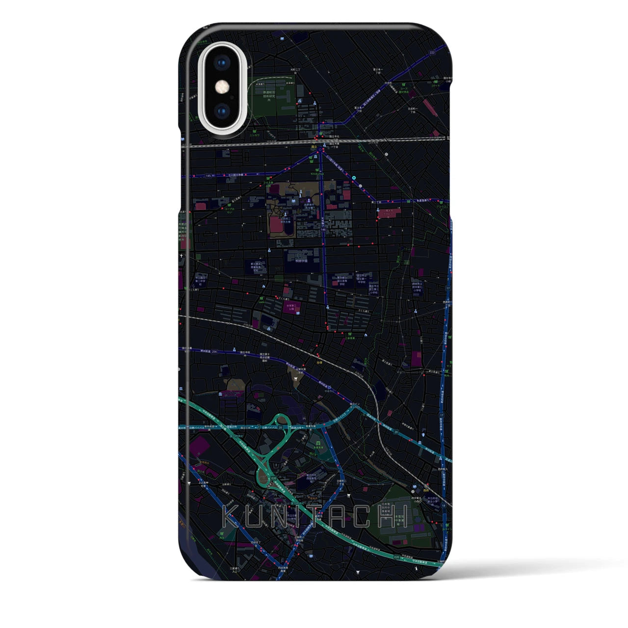 【国立】地図柄iPhoneケース（バックカバータイプ・ブラック）iPhone XS Max 用