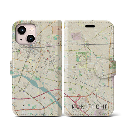 【国立（東京都）】地図柄iPhoneケース（手帳タイプ）ナチュラル・iPhone 13 mini 用
